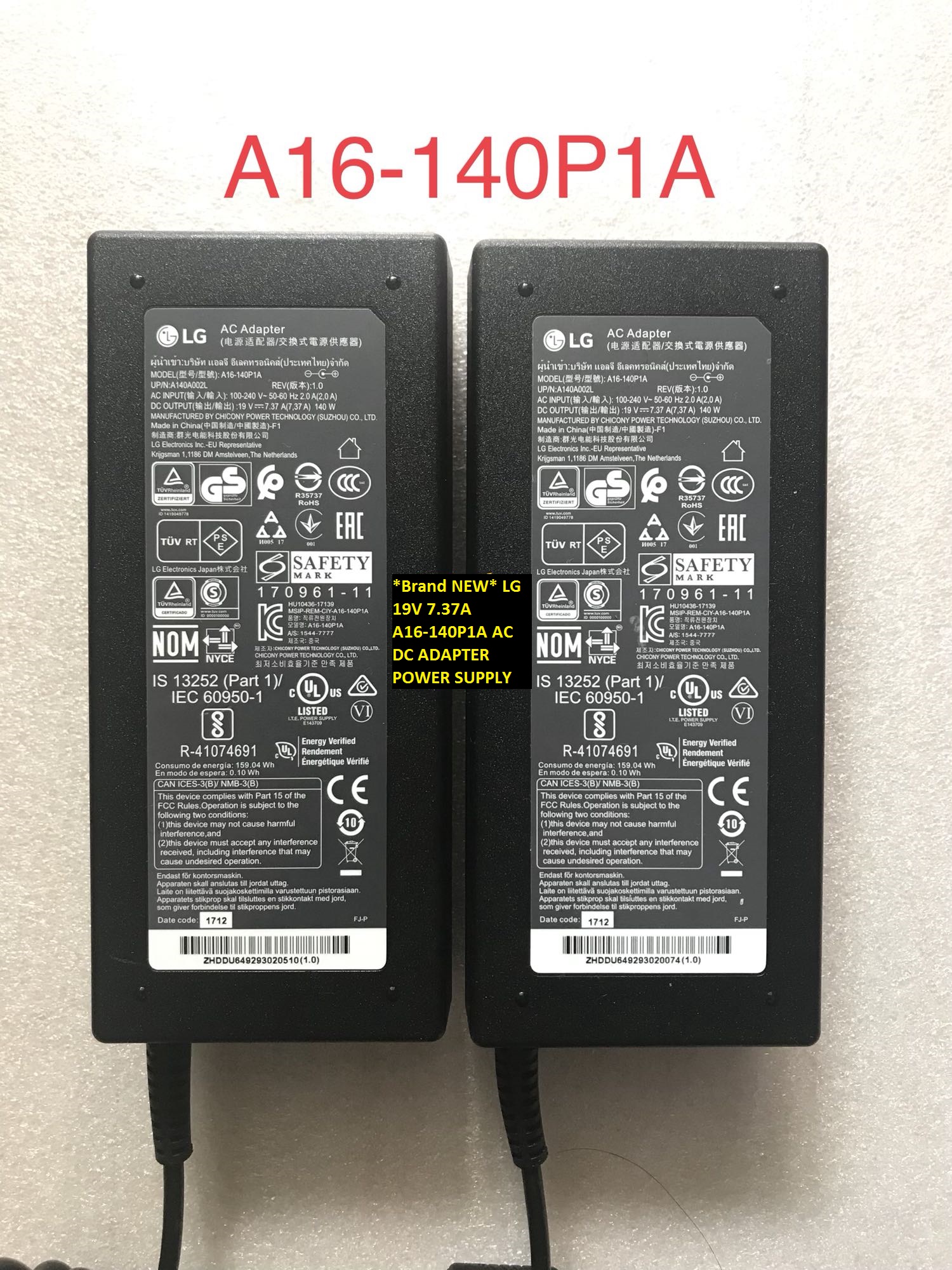 *Brand NEW* AC100-240V POWER SUPPLY 19V 7.37A LG A16-140P1A AC DC ADAPTER